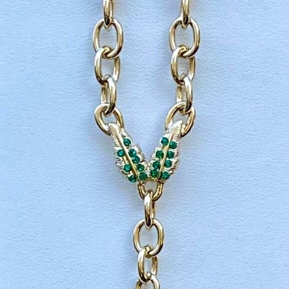 NWOT St. John Designer Gold & Green Crystal Leaf Chain Belt or Necklace. Luxury